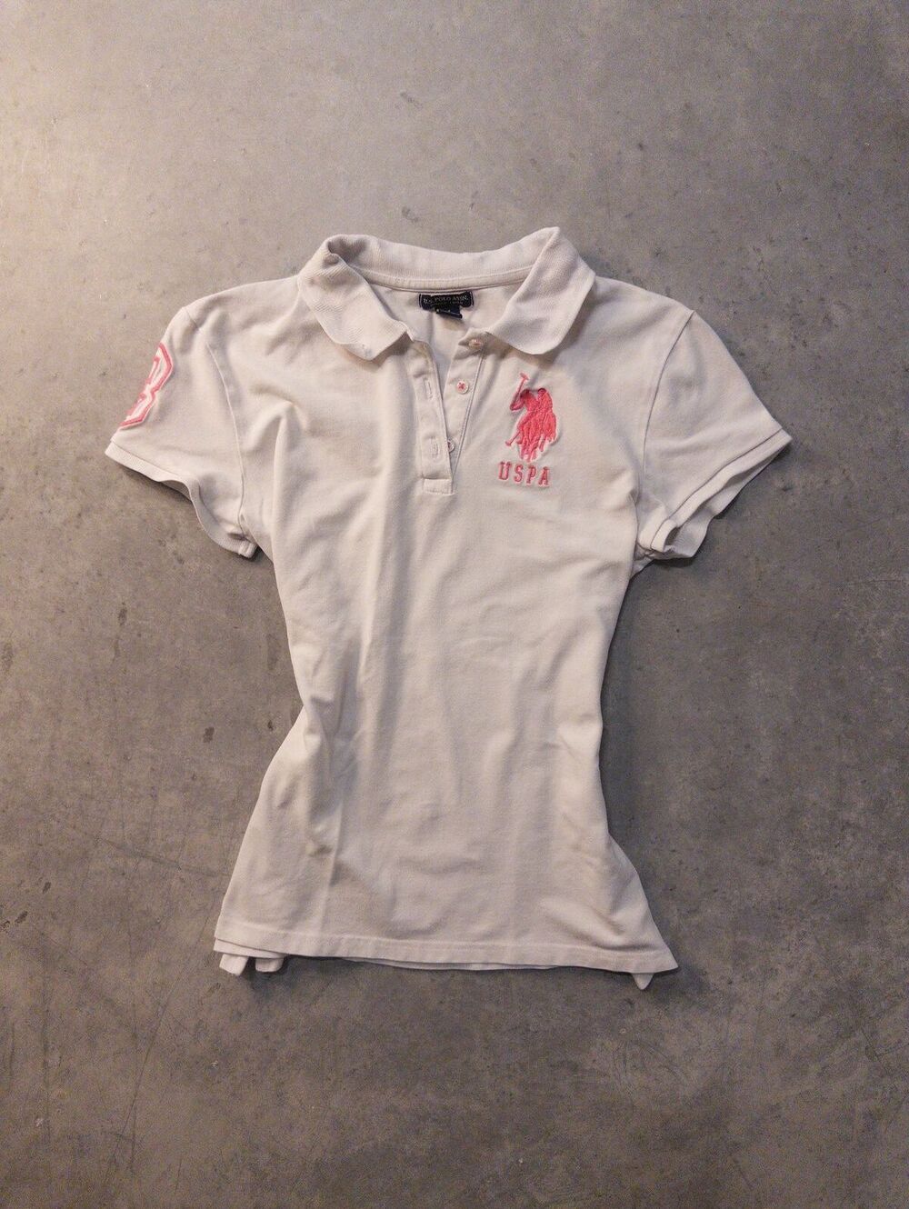 U.S. Polo Assn. White & Pink Embroidered Fitted Polo Shirt
